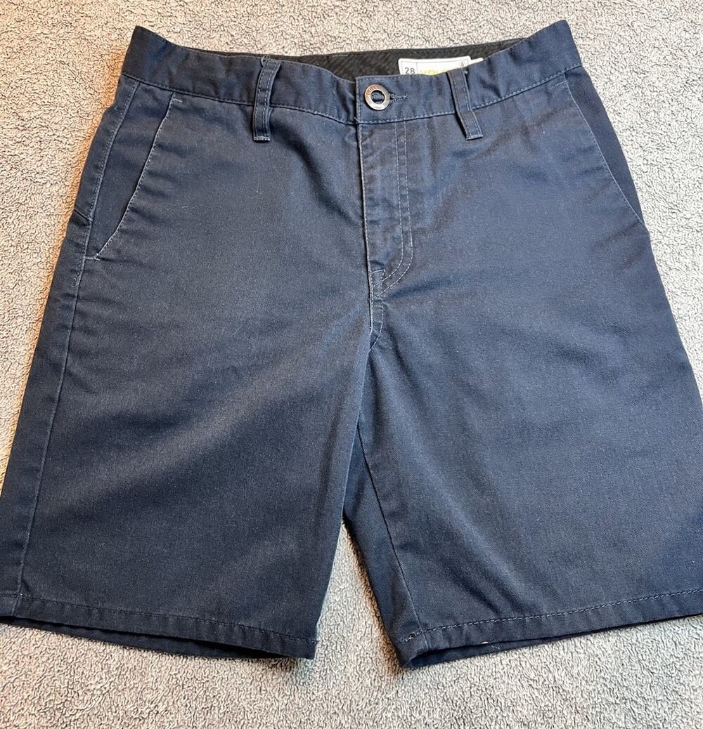 Volcom Big Boys Frickin Modern Chino Shorts Size 28 Navy Blue Youth 14 16 B415